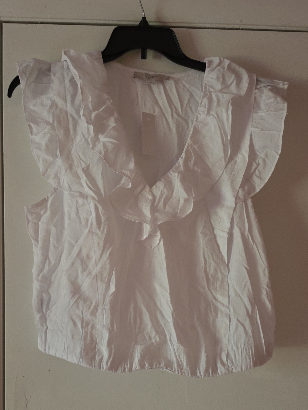 LOFT White Ruffle V-Neck Sleeveless Blouse